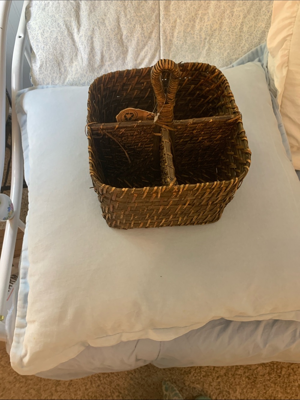 Handwoven Brown Rattan Caddy with Center Handle